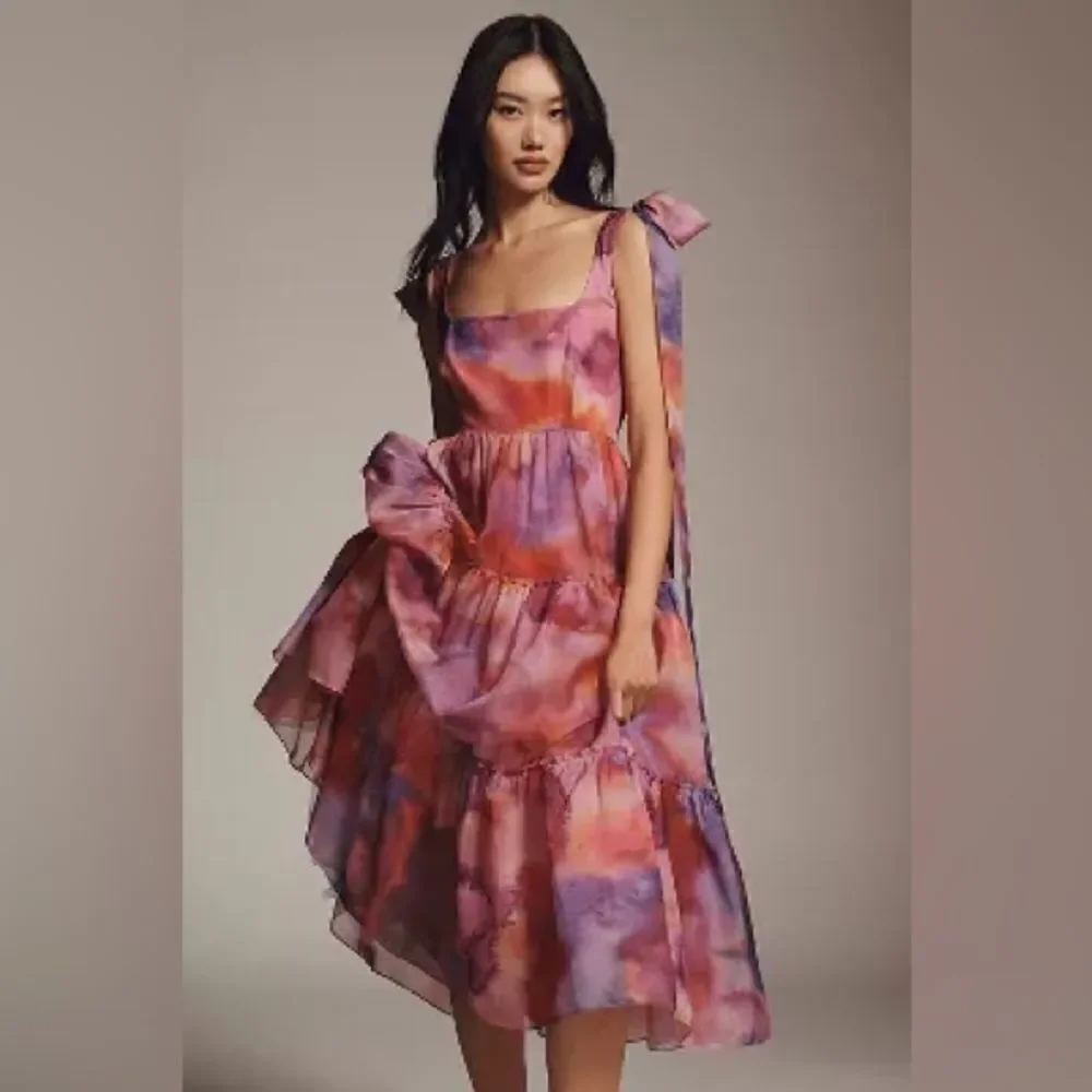 Anthropologie BHLDN Isabella Tiered Square-Neck A-Line Midi Dress/ size XS - Picture 5 of 13